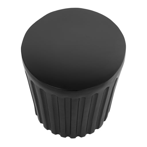 Black cylindrical side table with grooved design from [Brand].