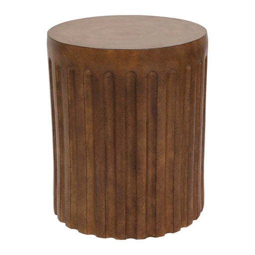 Brown cylindrical table with ridged texture by [Brand].