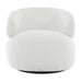 [Brand] off-white round swivel chair with plush backrest.