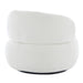 Round, plush white swivel chair back view by [Brand].