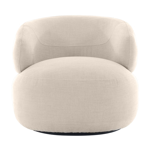 Plush beige chair with rounded design, by [Brand].