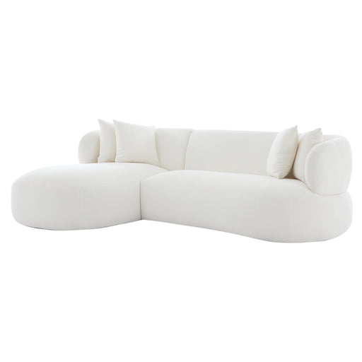 [Brand] modern white sectional sofa with four plush cushions.