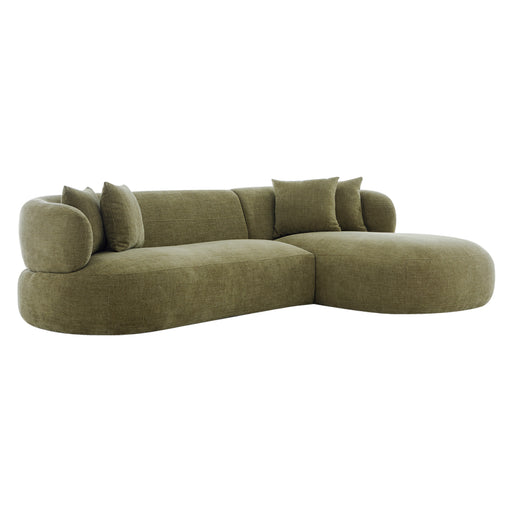 Olive green sectional sofa with cushions by [Brand].