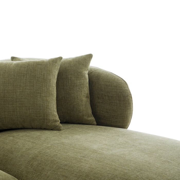 Olive sofa with cushions, minimalist design by [Brand].