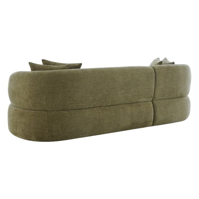 Olive green sofa by [Brand], featuring rounded, modern design.