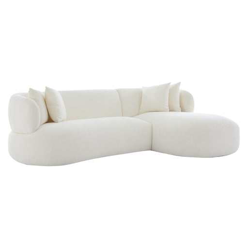 [Brand] modern white sectional sofa with plush cushions, minimalist design.