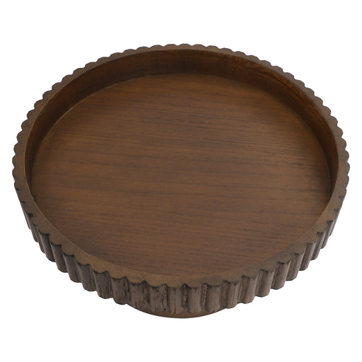 Round wooden tray with scalloped edges by [Brand].