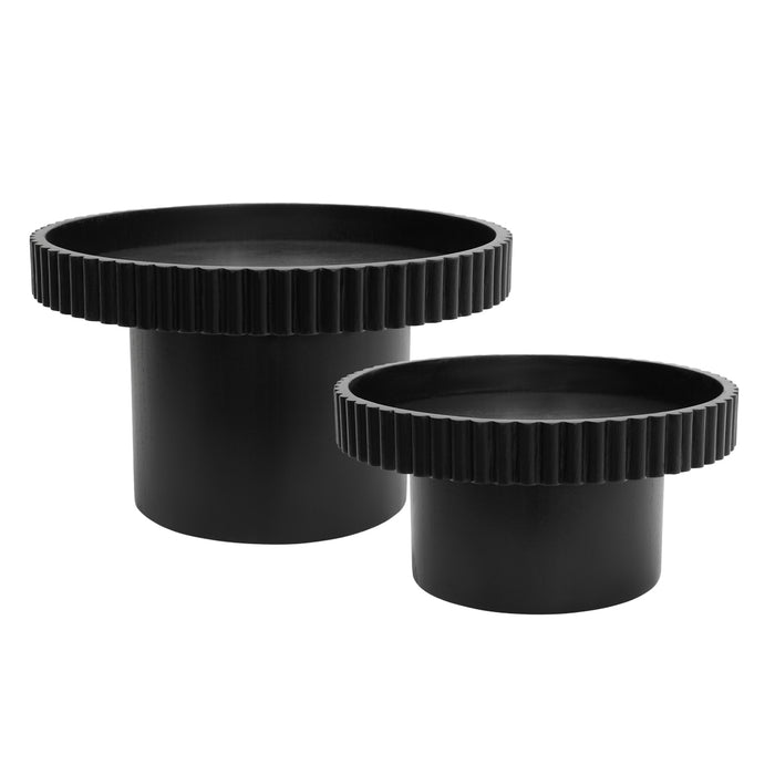 Two black ridged tables by [Brand], large and small.