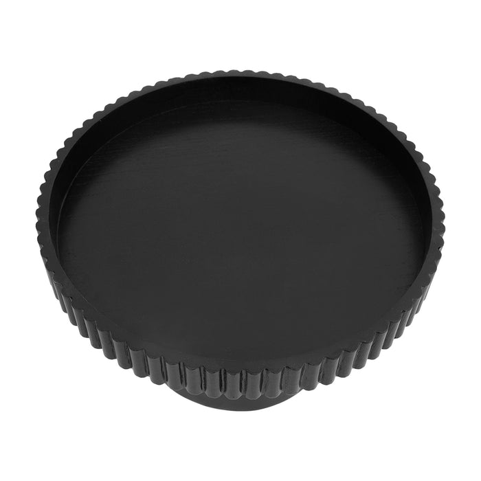 Black [Brand] tray with ribbed edges and flat surface.