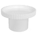 [Brand] white ribbed plastic lid with cylindrical base, isolated.