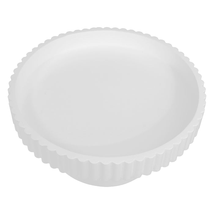 [Brand] white fluted tart pan, round shape, ribbed edge.