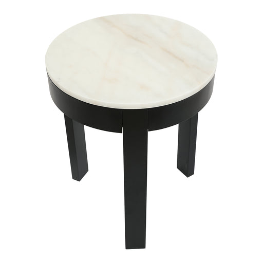 Round table with marble top, black legs by [Brand].