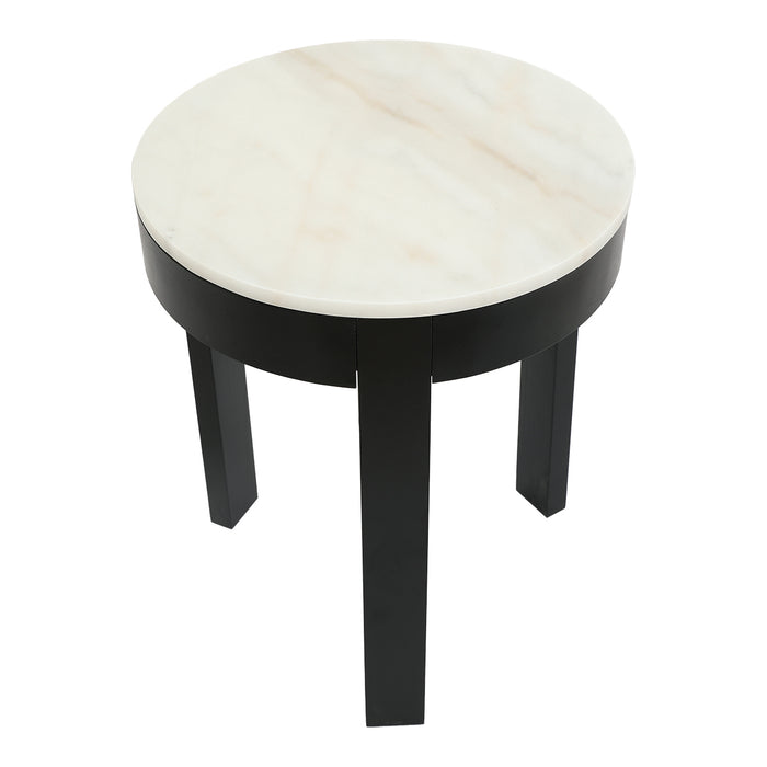 Round table with marble top, black legs by [Brand].