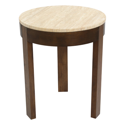 Round wooden table with marble top from [Brand].