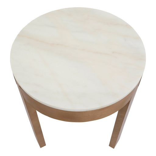 Circular side table, marble top, wooden legs, by [Brand].