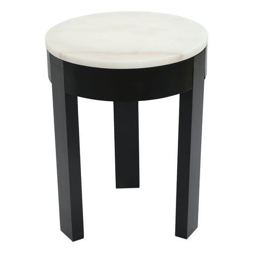 Round stool with marble top, black legs, [Brand].