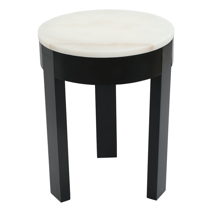 Round stool with marble top, black legs, [Brand].