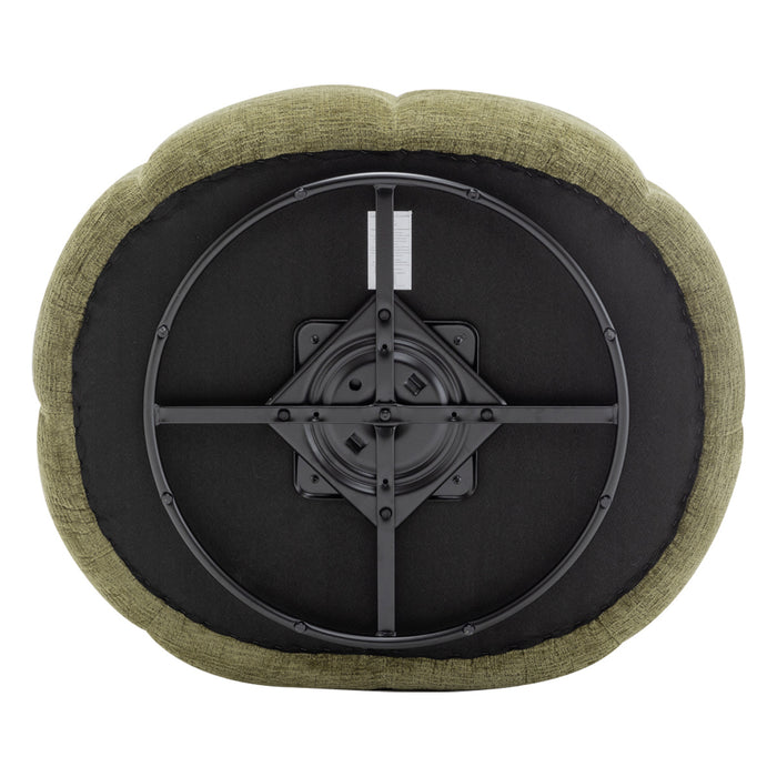 Bottom view of circular [Brand] swivel chair base mechanism.