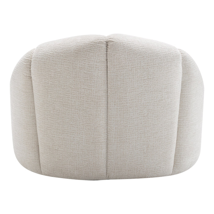 Soft beige ottoman with textured fabric by [Brand].
