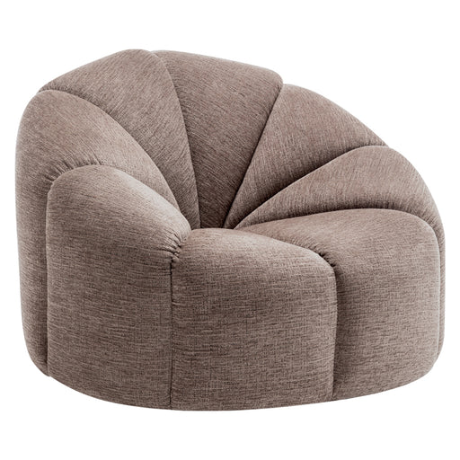 [Brand] round, upholstered chair with modern, cushioned segments, beige fabric.