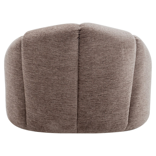 Brown upholstered ottoman with textured fabric, by [Brand].
