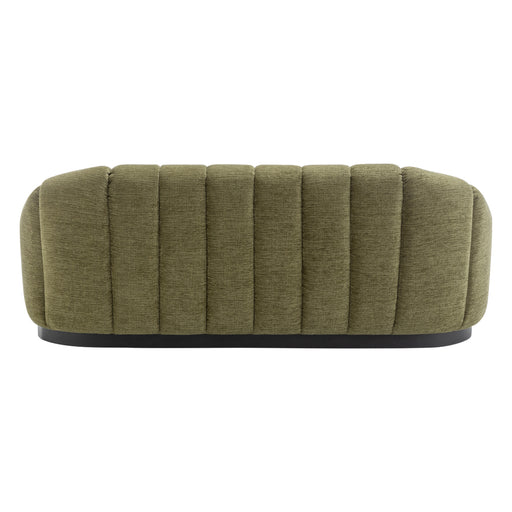 Olive green sofa with vertical stitching, [Brand] designed luxury piece.