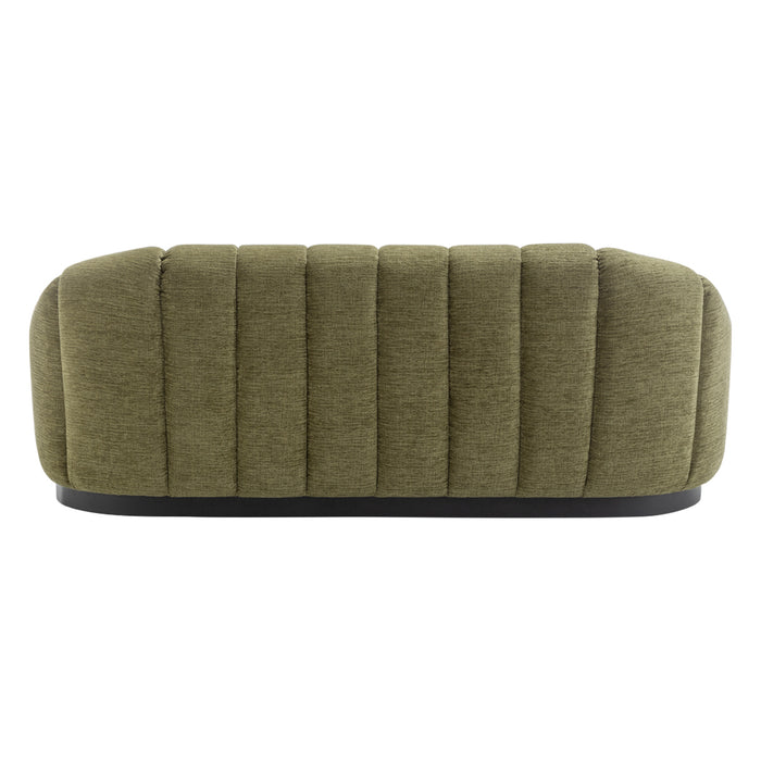 Olive green sofa with vertical stitching, [Brand] designed luxury piece.