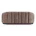 Brown upholstered sofa with vertical stitching by [Brand].