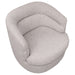 Curved grey fabric chair by [Brand], modern design.
