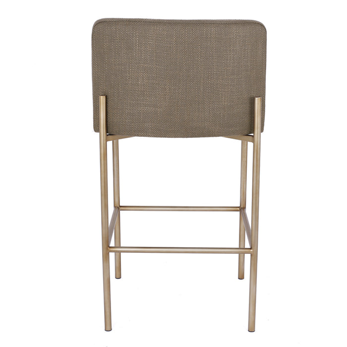 Brown upholstered chair with gold frame from [Brand], rear view.