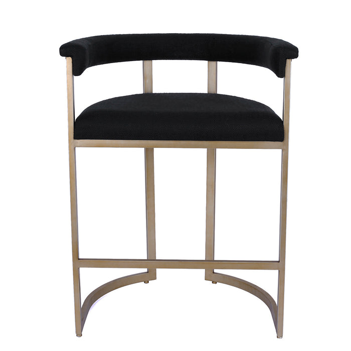[Brand] modern stool with black cushion and metallic frame.