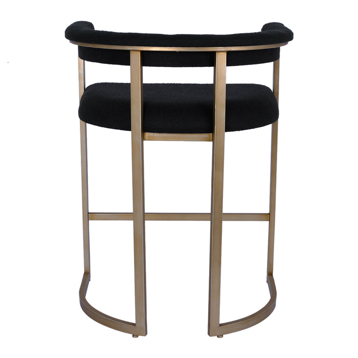 [Brand] black cushioned bar stool with gold metal frame.