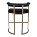 [Brand] black cushioned bar stool with gold metal frame.