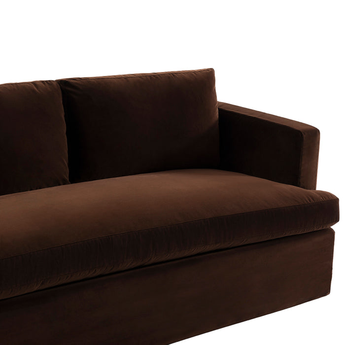 Brown velvet sofa from [Brand] with cushioned seating.
