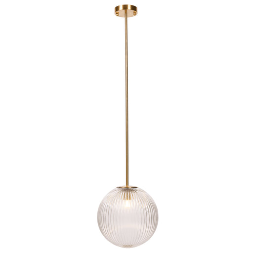 Gold pendant light with ribbed glass, elegant design, [Brand].