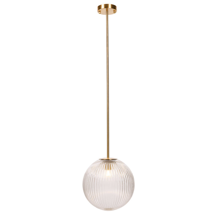 Gold pendant light with ribbed glass, elegant design, [Brand].