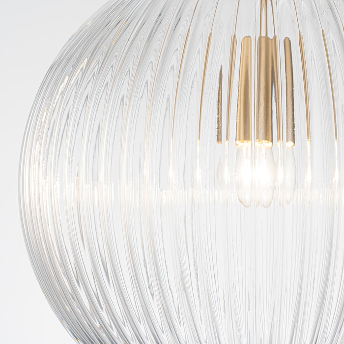 [Brand] elegant glass pendant light with textured, clear design.
