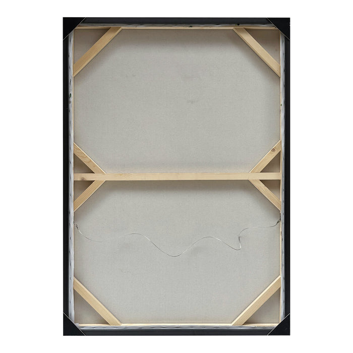 Back of canvas frame with wooden supports. [Brand] painting.