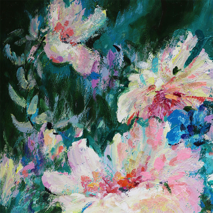 Colorful abstract floral painting with vibrant brushstrokes by [Brand].