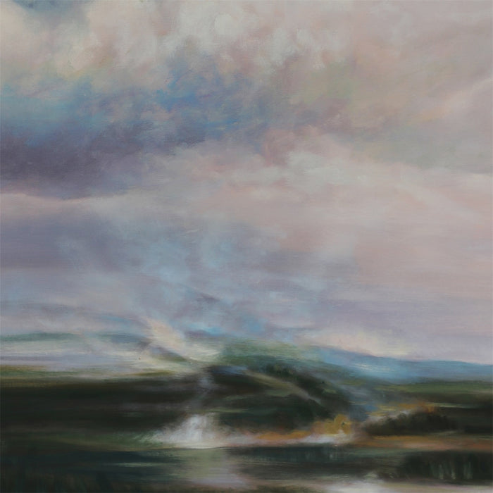 Abstract landscape painting with soft pastel colors, [Brand].
