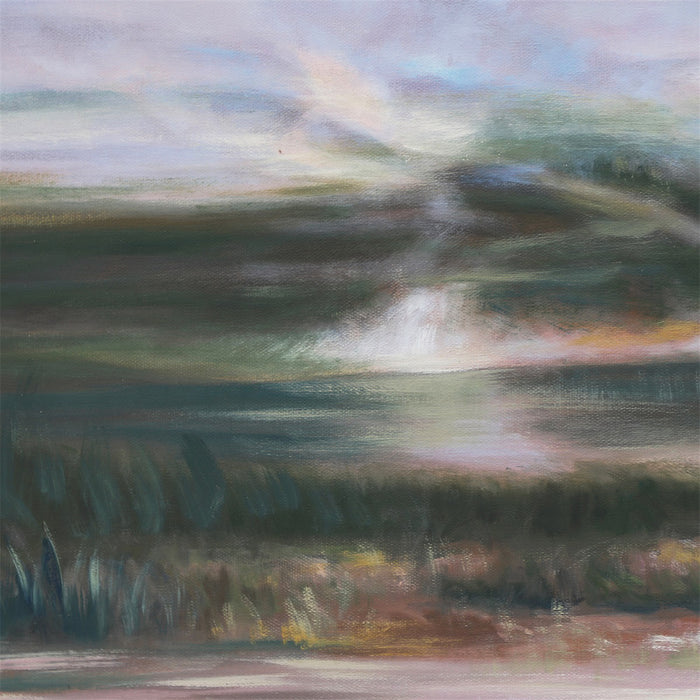 Abstract landscape painting with soft, muted colors by [Brand].