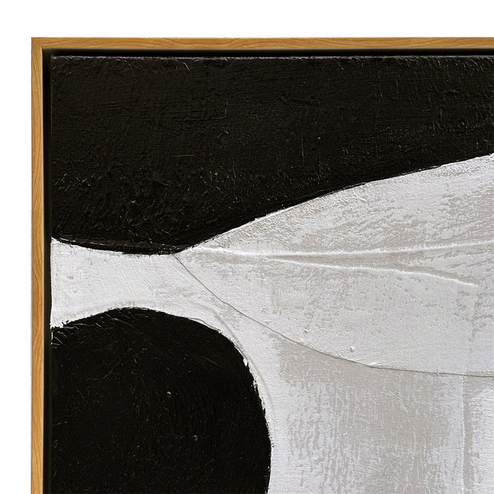 Abstract black and white painting with wood frame, [Brand].