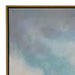Abstract painting with soft blue hues, wooden [Brand] frame.