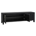 Black [Brand] sideboard with open doors on either side.
