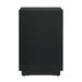Black minimalist cube cabinet from [Brand] with subtle base detailing.