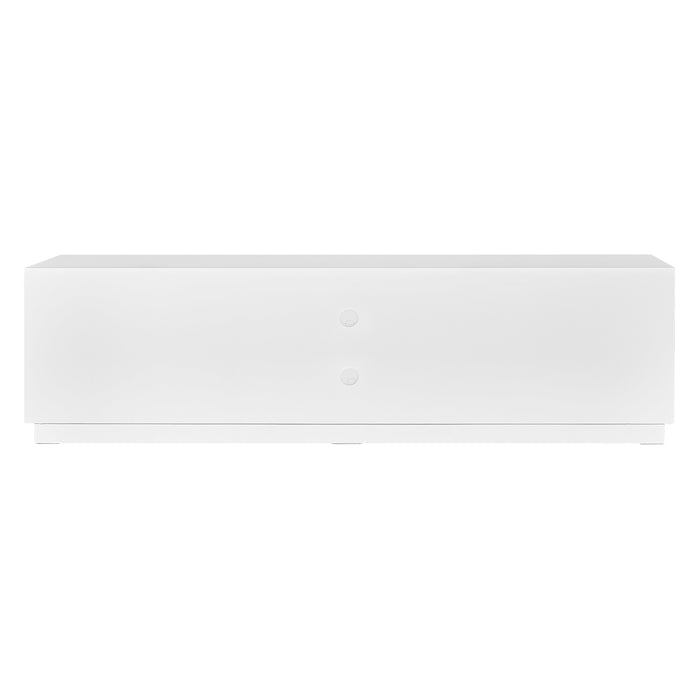 White [Brand] TV cabinet with sleek minimalist design, closed.