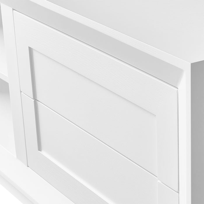 Close-up of a modern [Brand] white wooden cabinet panel.