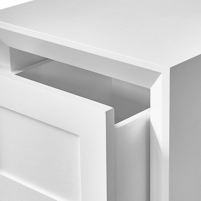 Open white drawer corner by [Brand], minimalist and sleek design.