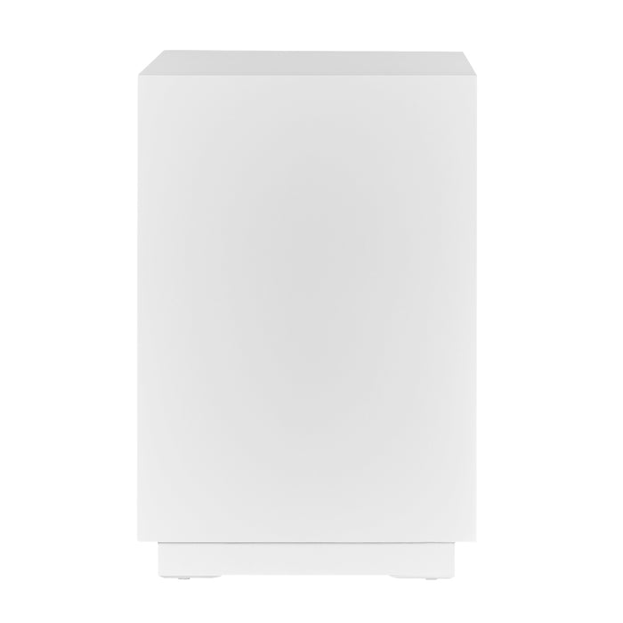 White rectangular [Brand] subwoofer with sleek, minimalistic design.