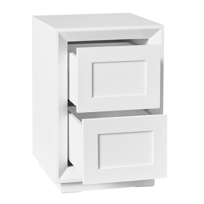 White two-drawer cabinet with sleek design by [Brand].